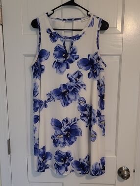 Ces Femme White Mini Dress with Blue Floral Print